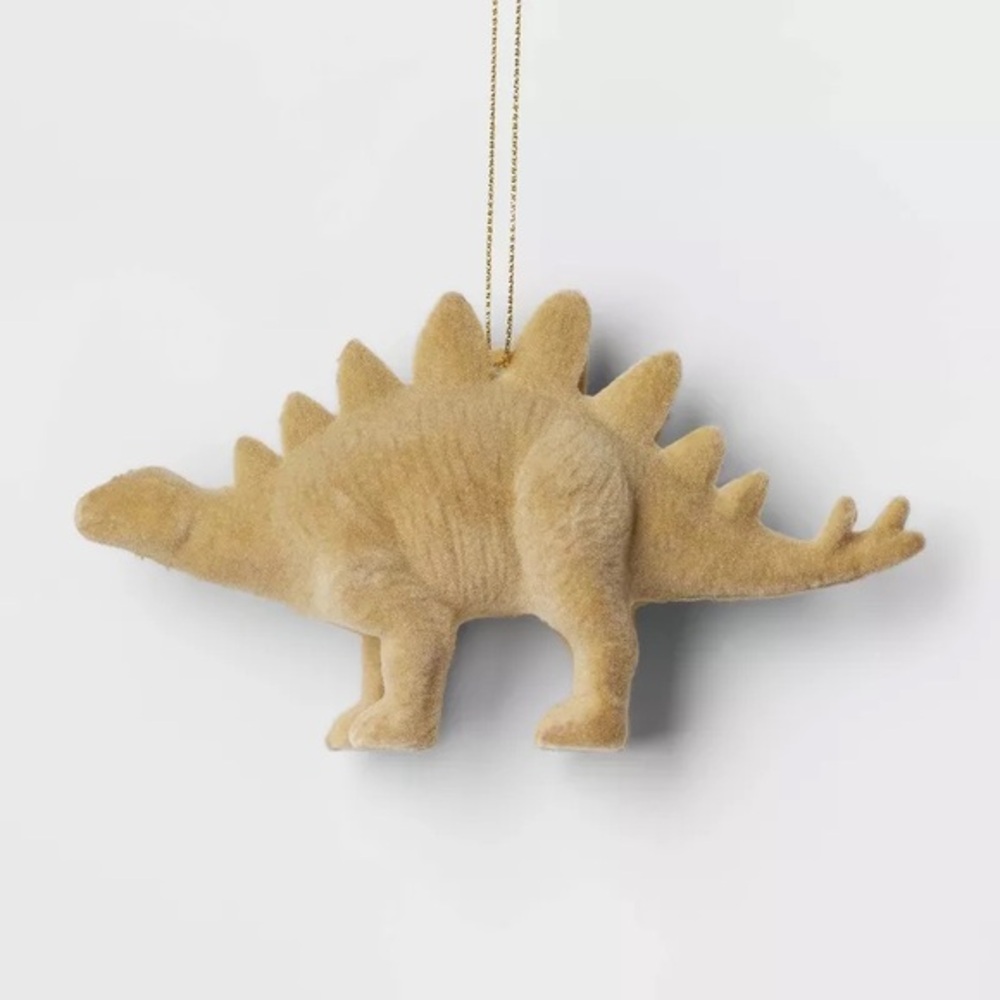 Flocked Stegosaurus Christmas Tree Ornament Tan nwt